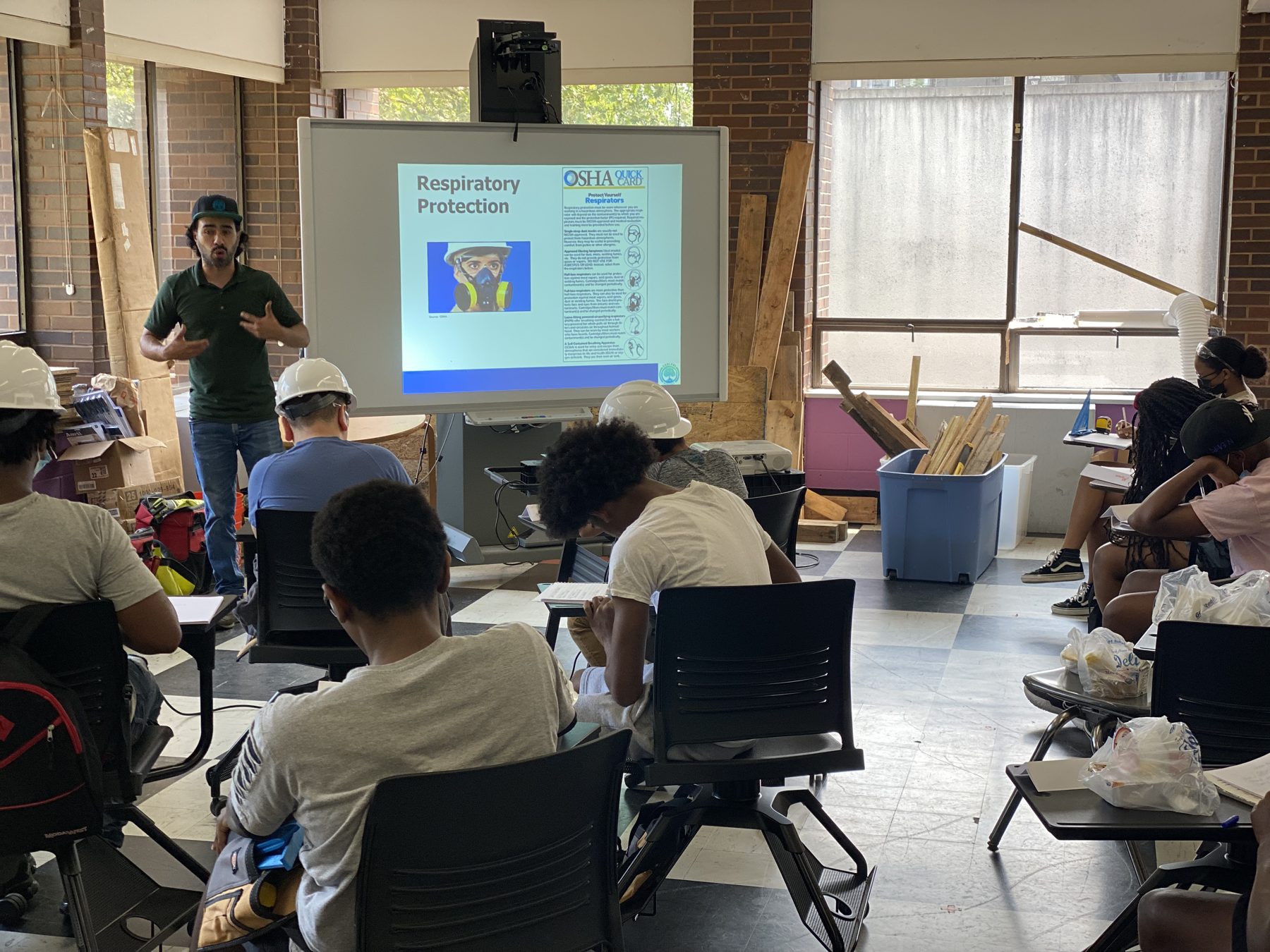 OSHA safety lecture with a full BTW classroom taking notes